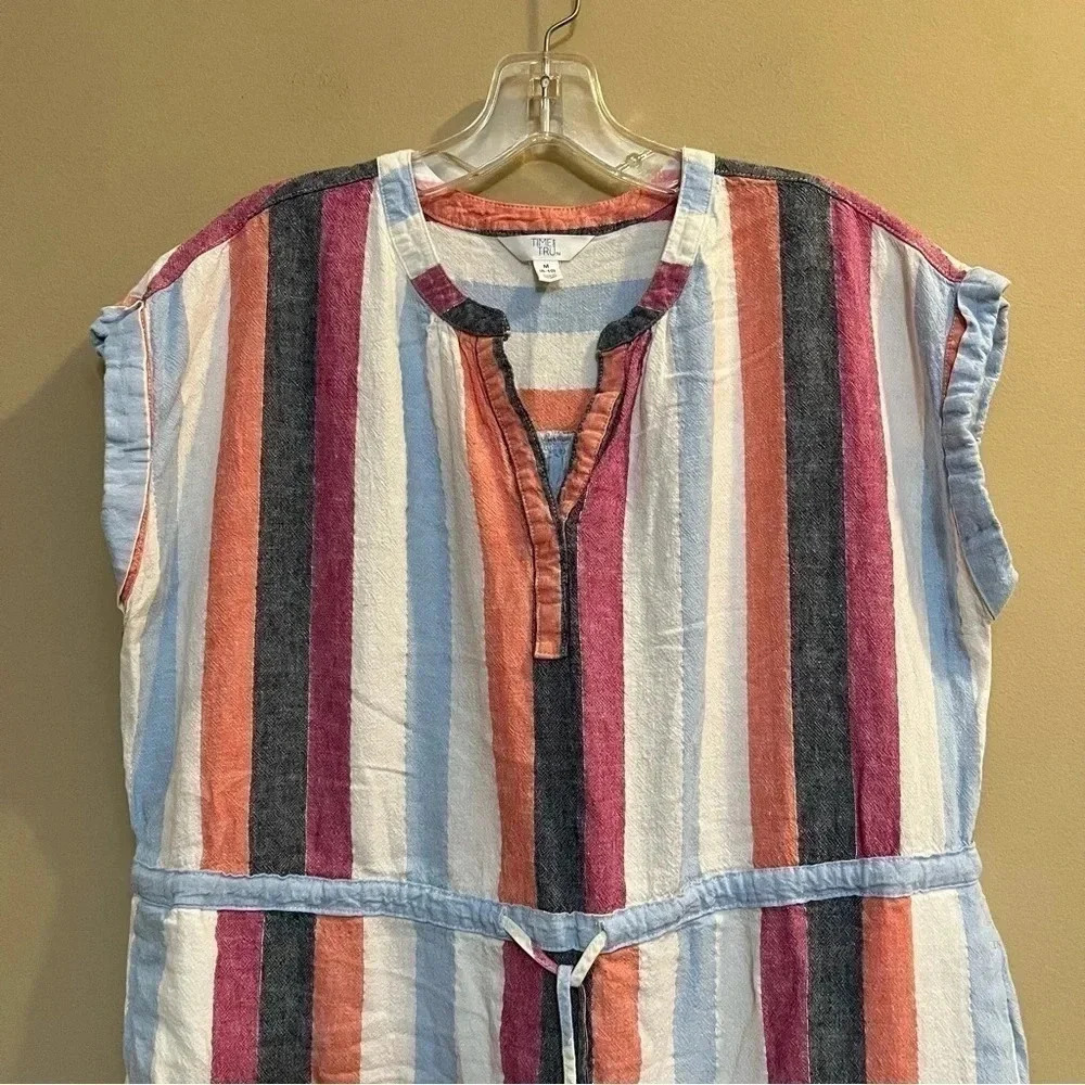 Time and Tru Linen Blend Dress Womens Medium Multicolored Short Sleeve Ladies - Picture 2 of 11
